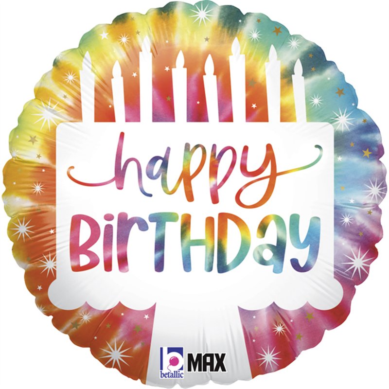 18in TIE-DYE CAKE BIRTHDAY FOIL BALLOON