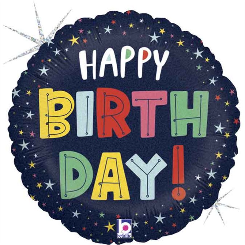 18in BIRTHDAY COLORFUL STARS FOIL BALLOON