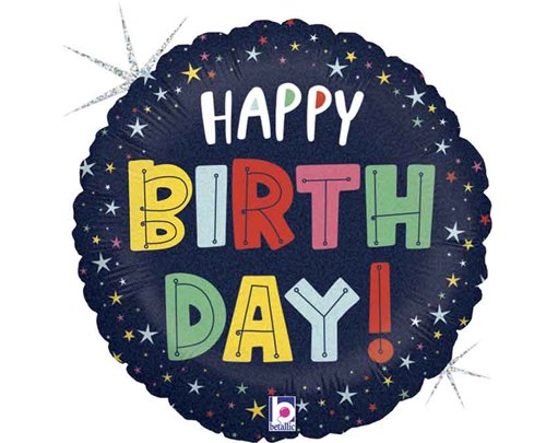 18in BIRTHDAY COLORFUL STARS FOIL BALLOON