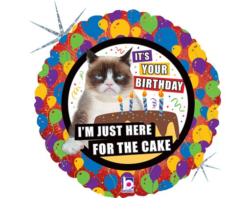 18in GRUMPY CAT CAKE BIRTHDAY FOIL BALLOON