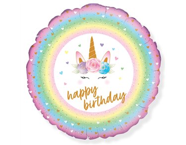 18in FLOWERS UNICORN BIRTHDAY FOIL BALLOON