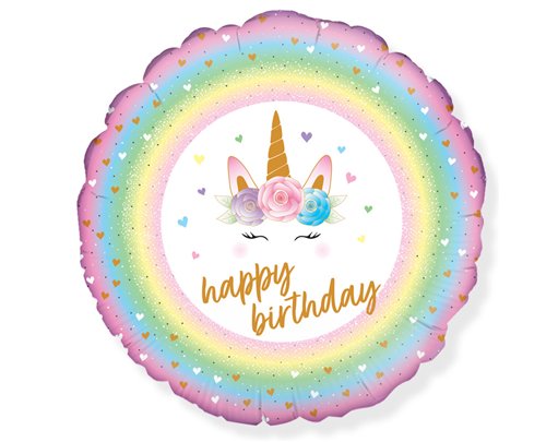 18in FLOWERS UNICORN BIRTHDAY FOIL BALLOON
