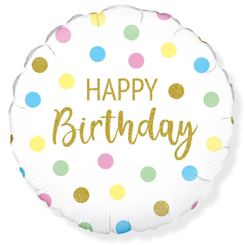 18in PASTEL DOTS BIRTHDAY FOIL BALLOON