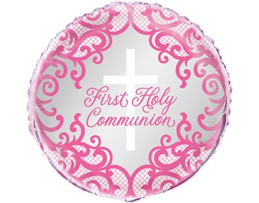 18in FANCY PINK CROSS 1ST COMMUNION FOIL BALLOON