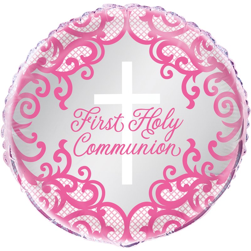 18in FANCY PINK CROSS 1ST COMMUNION FOIL BALLOON
