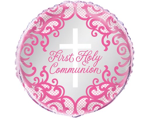 18in FANCY PINK CROSS 1ST COMMUNION FOIL BALLOON