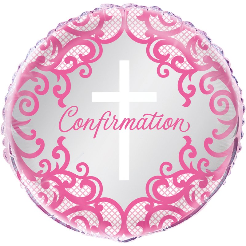 18in FANCY PINK CROSS CONFIRMATION FOIL BALLOON