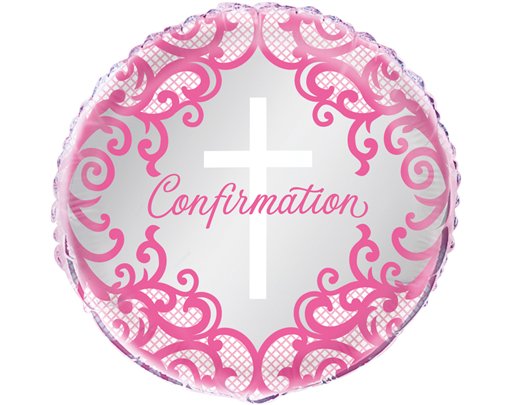 18in FANCY PINK CROSS CONFIRMATION FOIL BALLOON
