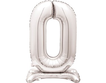 30in SILVER NUMBER 0 SHAPED STANDING FOIL BALLOON