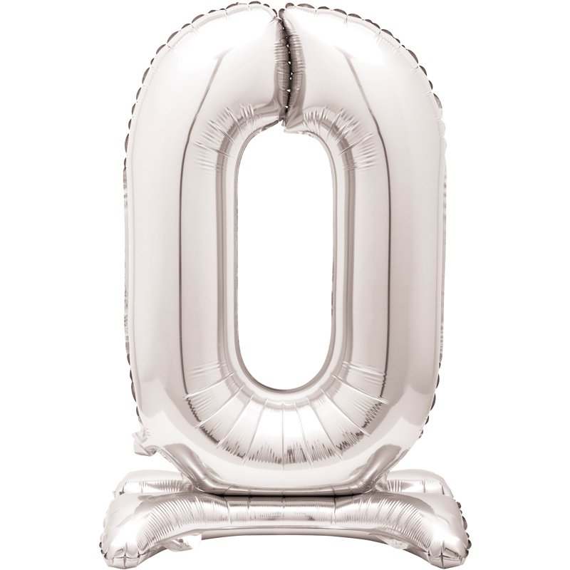 30in SILVER NUMBER 0 SHAPED STANDING FOIL BALLOON