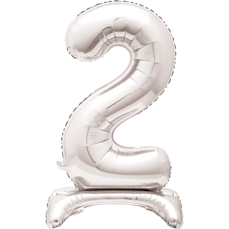 30in SILVER NUMBER 2 SHAPED STANDING FOIL BALLOON