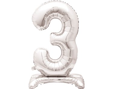30in SILVER NUMBER 3 SHAPED STANDING FOIL BALLOON