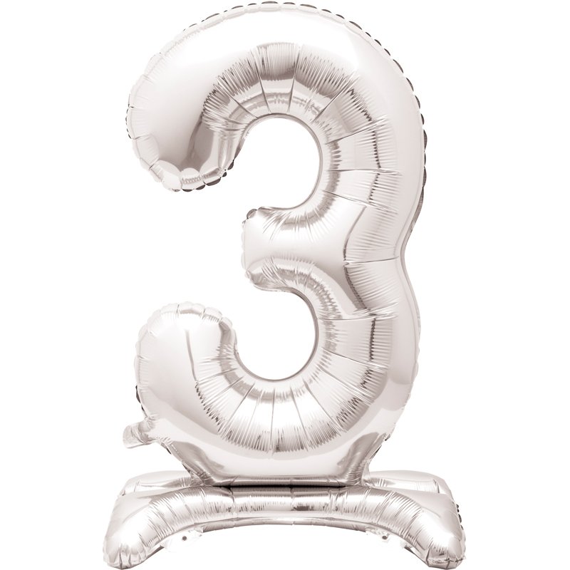 30in SILVER NUMBER 3 SHAPED STANDING FOIL BALLOON