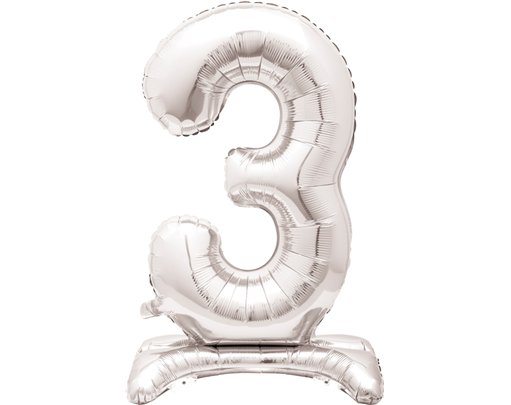 30in SILVER NUMBER 3 SHAPED STANDING FOIL BALLOON