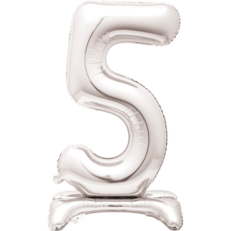 30in SILVER NUMBER 5 SHAPED STANDING FOIL BALLOON