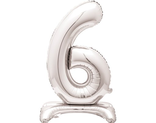 30in SILVER NUMBER 6 SHAPED STANDING FOIL BALLOON