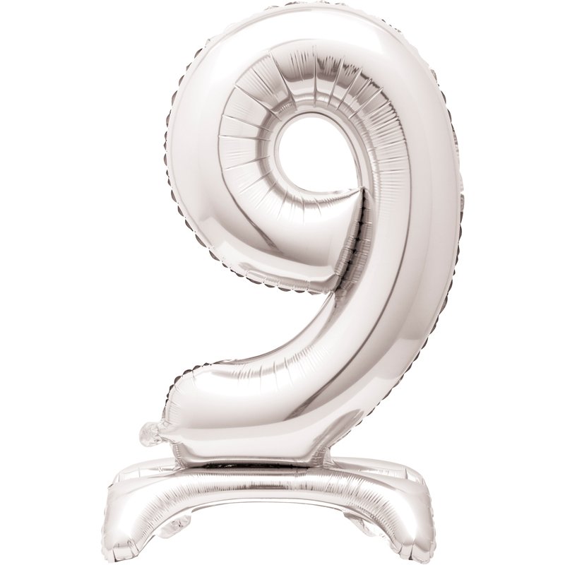 30in SILVER NUMBER 9 SHAPED STANDING FOIL BALLOON
