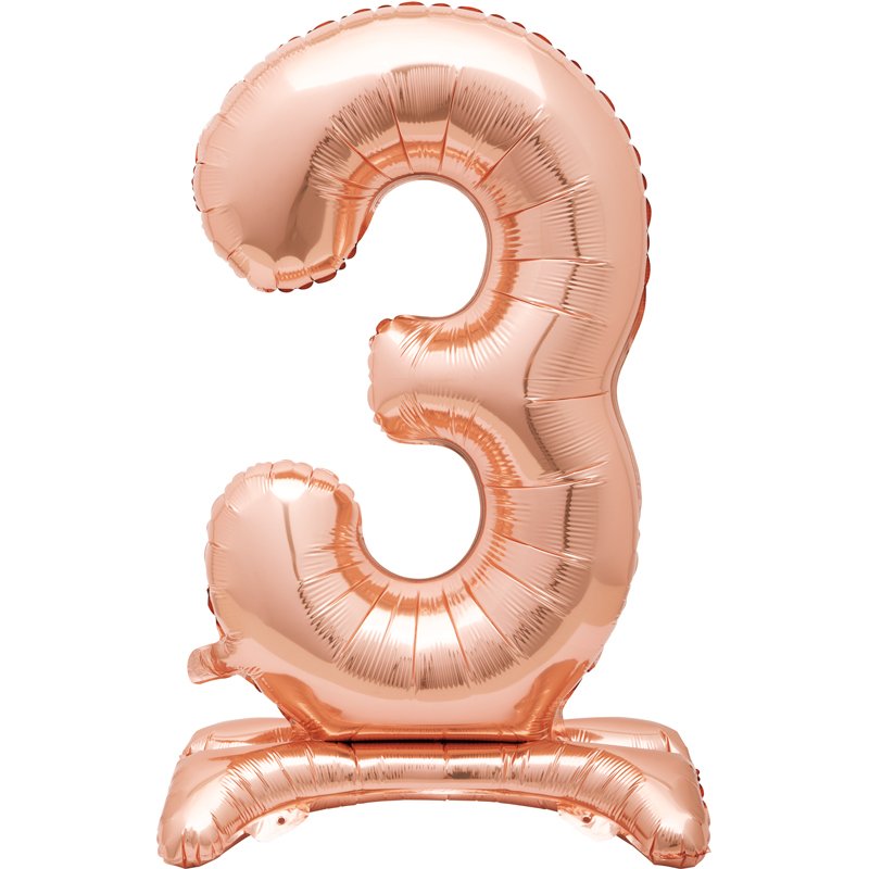 30in ROSE GOLD NUMBER 3 SHAPED STANDING FOIL BALLOON