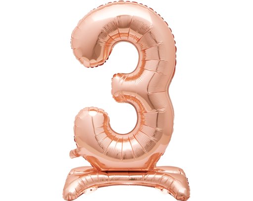 30in ROSE GOLD NUMBER 3 SHAPED STANDING FOIL BALLOON