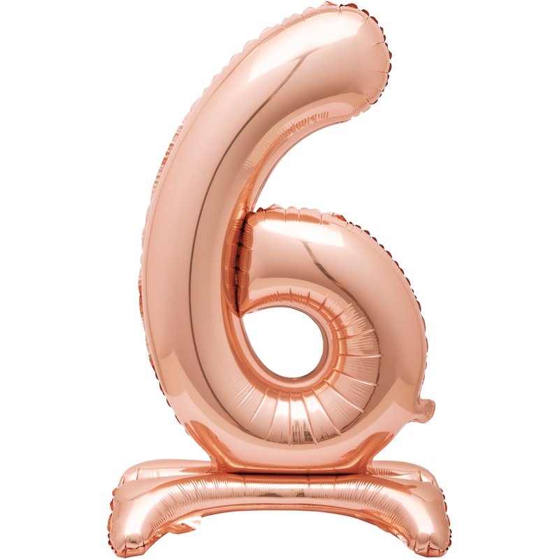 30in ROSE GOLD NUMBER 6 SHAPED STANDING FOIL BALLOON