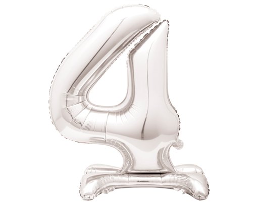 30in SILVER NUMBER 4 SHAPED STANDING FOIL BALLOON