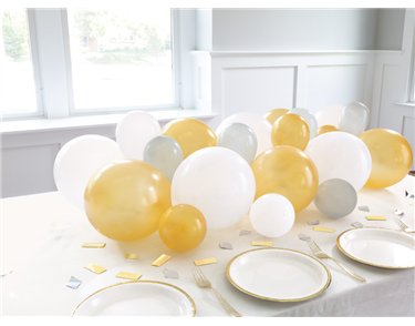 SILVER, WHITE AND GOLD BALLOON GARLAND TABLE RUNNER