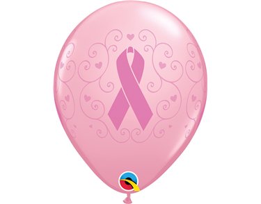 6PK 11in BREAST CANCER AWARENESS WRAP QUALATEX