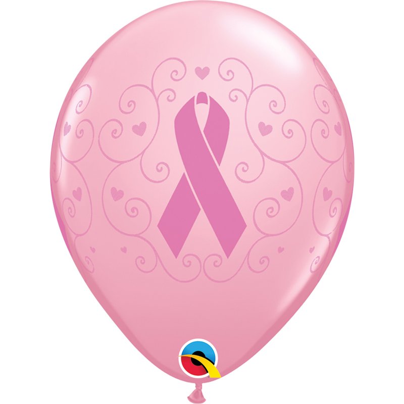 6PK 11in BREAST CANCER AWARENESS WRAP QUALATEX