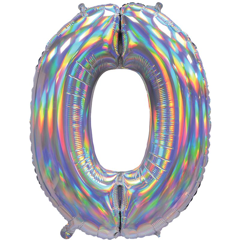 30in IRIDESCENT SILVER NUMBER 0 JUMBO FOIL BALLOON
