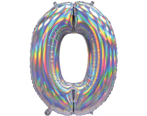 30in IRIDESCENT SILVER NUMBER 0 JUMBO FOIL BALLOON