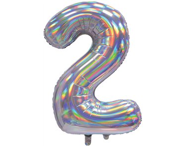 30in IRIDESCENT SILVER NUMBER 2 JUMBO FOIL BALLOON