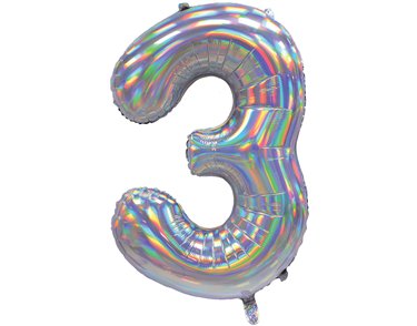 30in IRIDESCENT SILVER NUMBER 3 JUMBO FOIL BALLOON