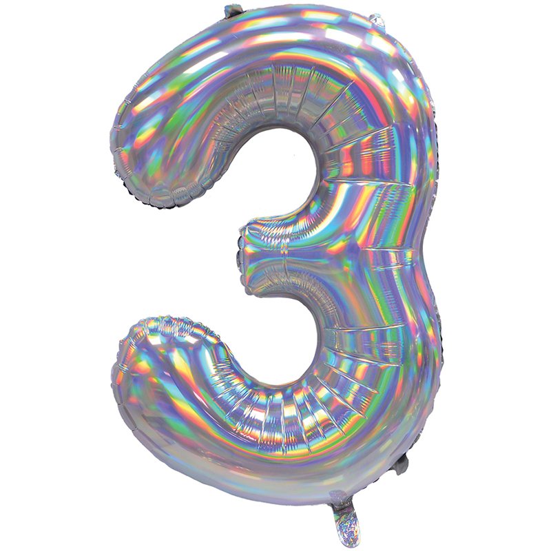 30in IRIDESCENT SILVER NUMBER 3 JUMBO FOIL BALLOON