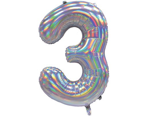 30in IRIDESCENT SILVER NUMBER 3 JUMBO FOIL BALLOON