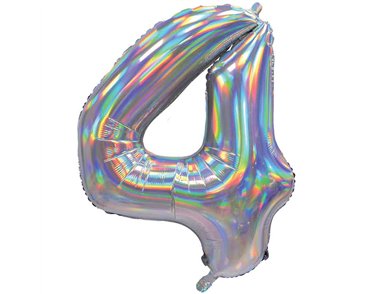 30in IRIDESCENT SILVER NUMBER 4 JUMBO FOIL BALLOON