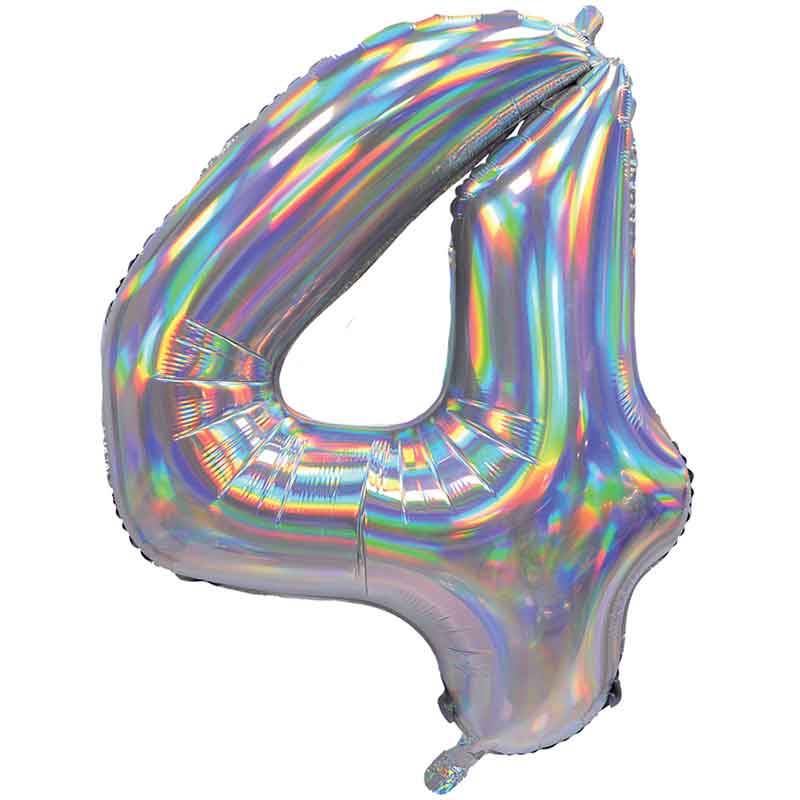 30in IRIDESCENT SILVER NUMBER 4 JUMBO FOIL BALLOON