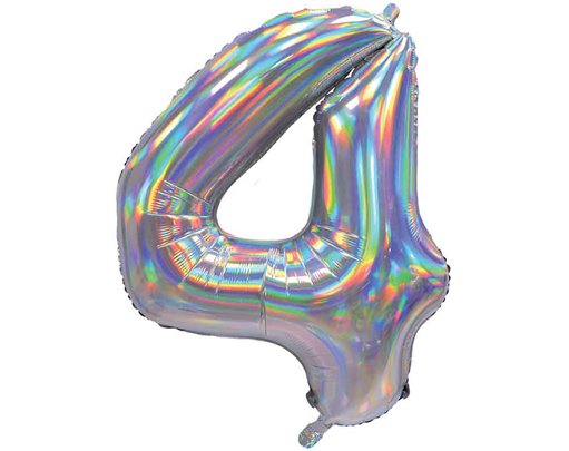 30in IRIDESCENT SILVER NUMBER 4 JUMBO FOIL BALLOON