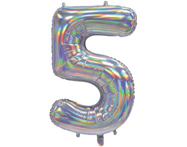 30in IRIDESCENT SILVER NUMBER 5 JUMBO FOIL BALLOON