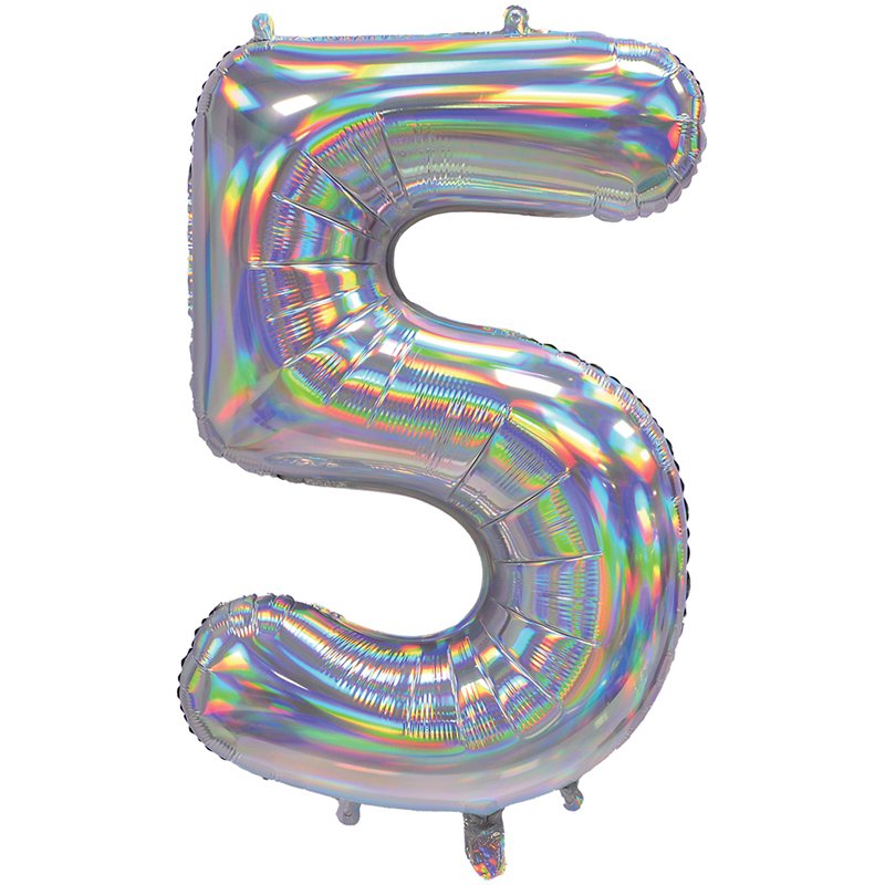 30in IRIDESCENT SILVER NUMBER 5 JUMBO FOIL BALLOON
