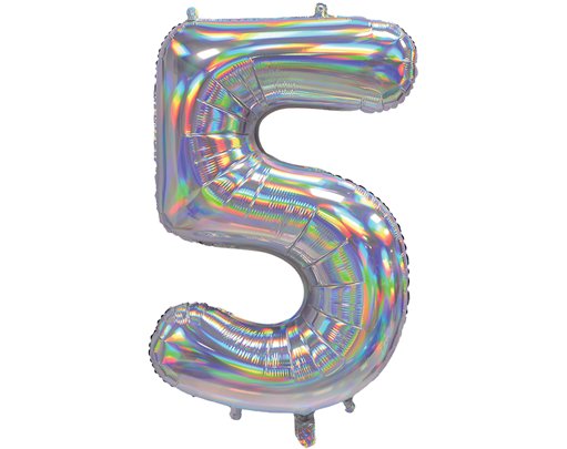 30in IRIDESCENT SILVER NUMBER 5 JUMBO FOIL BALLOON