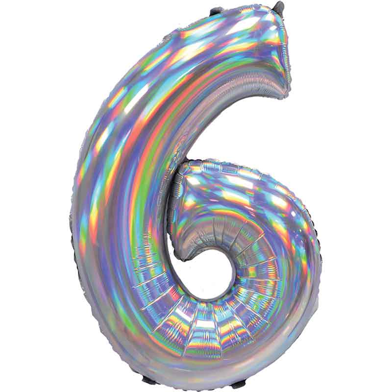 30in IRIDESCENT SILVER NUMBER 6 JUMBO FOIL BALLOON