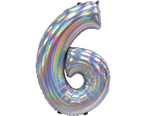 30in IRIDESCENT SILVER NUMBER 6 JUMBO FOIL BALLOON