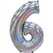 30in IRIDESCENT SILVER NUMBER 6 JUMBO FOIL BALLOON