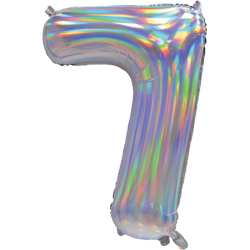 30in IRIDESCENT SILVER NUMBER 7 JUMBO FOIL BALLOON