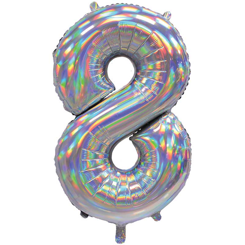 30in IRIDESCENT SILVER NUMBER 8 JUMBO FOIL BALLOON