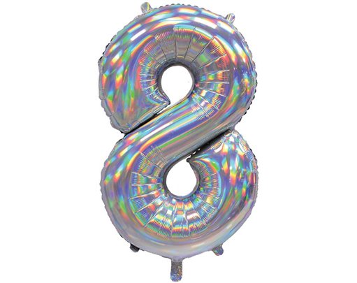 30in IRIDESCENT SILVER NUMBER 8 JUMBO FOIL BALLOON