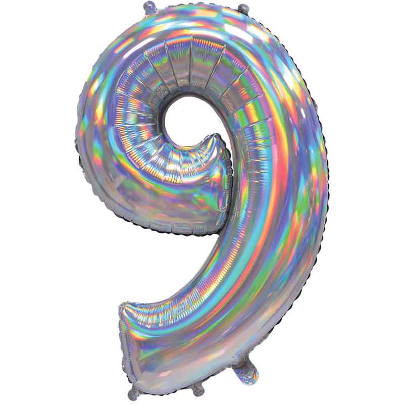 30in IRIDESCENT SILVER NUMBER 9 JUMBO FOIL BALLOON