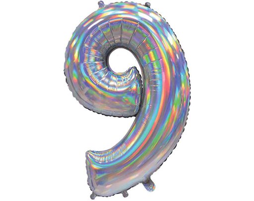 30in IRIDESCENT SILVER NUMBER 9 JUMBO FOIL BALLOON