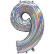 30in IRIDESCENT SILVER NUMBER 9 JUMBO FOIL BALLOON