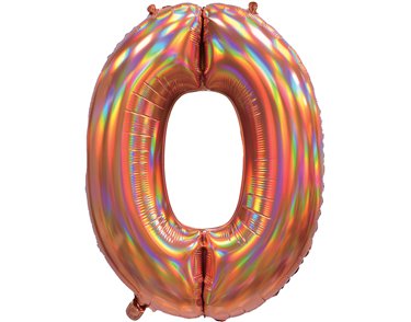 30in IRIDESCENT ROSE GOLD NUMBER 0 JUMBO FOIL BALLOON